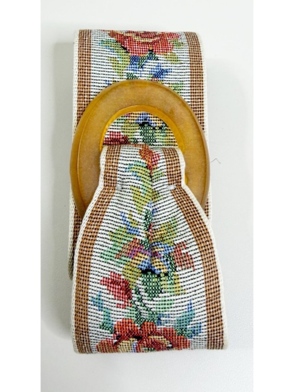 VTG 2" Wide Tapestry Needlepoint Sash Belt 33"L Floral Multicolor Boho MCM EUC